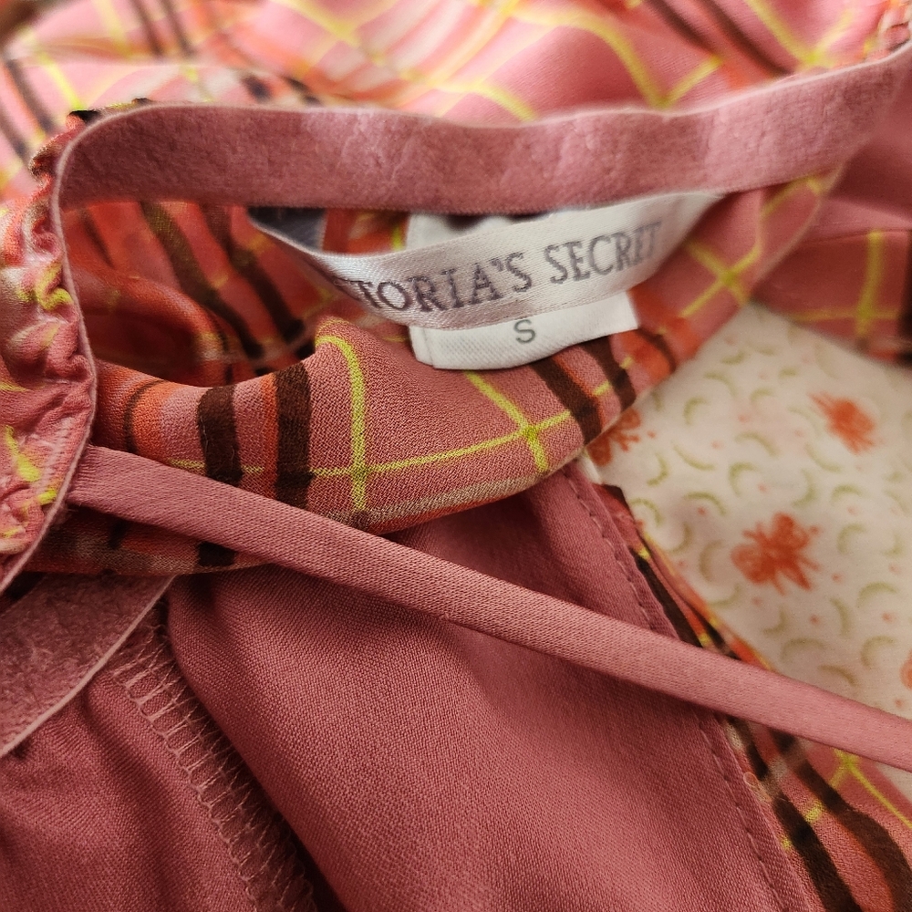 Victoria's Secret Y2K Vintage Rare Pink Plaid Floral Babydoll Silky Slip Dress - Picture 6 of 11